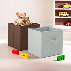 fun homes pack of 2 foldable storage box  multipurpose storage organizer for clothes  plain wardrobe organizer for book stationary amp toys  11 inch  brown amp grey