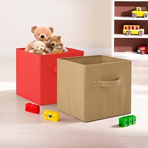 fun homes pack of 2 foldable storage box  multipurpose storage organizer for clothes  plain wardrobe organizer for book stationary amp toys  11 inch  red amp beige