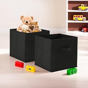 fun homes pack of 2 foldable storage box  multipurpose storage organizer for clothes  plain wardrobe organizer for book stationary amp toys  11 inch  black