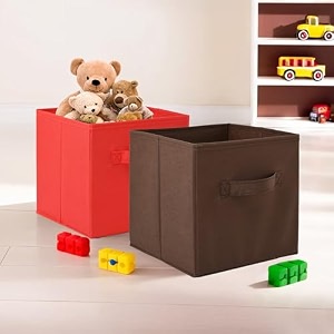 fun homes pack of 2 foldable storage box  multipurpose storage organizer for clothes  plain wardrobe organizer for book stationary amp toys  11 inch  red amp brown