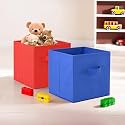 Fun Homes (Pack of 2) Foldable Storage Box | Multipurpose Storage Organizer For Clothes | Plain Wardrobe Organizer for Book, Stationary &amp; Toys | 11 Inch | Red &amp; Royal Blue