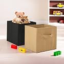 Fun Homes (Pack of 2) Foldable Storage Box | Multipurpose Storage Organizer For Clothes | Plain Wardrobe Organizer for Book, Stationary &amp; Toys | 11 Inch | Black &amp; Beige