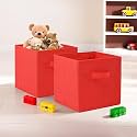 Fun Homes (Pack of 2) Foldable Storage Box | Multipurpose Storage Organizer For Clothes | Plain Wardrobe Organizer for Book, Stationary &amp; Toys | 11 Inch | Red
