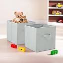 Fun Homes (Pack of 2) Foldable Storage Box | Multipurpose Storage Organizer For Clothes | Plain Wardrobe Organizer for Book, Stationary &amp; Toys | 11 Inch | Grey