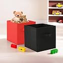 Fun Homes (Pack of 2) Foldable Storage Box | Multipurpose Storage Organizer For Clothes | Plain Wardrobe Organizer for Book, Stationary &amp; Toys | 11 Inch | Red &amp; Black