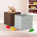 Fun Homes (Pack of 2) Foldable Storage Box | Multipurpose Storage Organizer For Clothes | Plain Wardrobe Organizer for Book, Stationary &amp; Toys | 11 Inch | Brown &amp; Grey