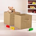 Fun Homes (Pack of 2) Foldable Storage Box | Multipurpose Storage Organizer For Clothes | Plain Wardrobe Organizer for Book, Stationary &amp; Toys | 11 Inch | Beige
