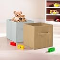 Fun Homes (Pack of 2) Foldable Storage Box | Multipurpose Storage Organizer For Clothes | Plain Wardrobe Organizer for Book, Stationary &amp; Toys | 11 Inch | Grey &amp; Beige
