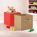 Fun Homes (Pack of 2) Foldable Storage Box | Multipurpose Storage Organizer For Clothes | Plain Wardrobe Organizer for Book, Stationary &amp; Toys | 11 Inch | Red &amp; Beige