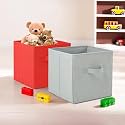 Fun Homes (Pack of 2) Foldable Storage Box | Multipurpose Storage Organizer For Clothes | Plain Wardrobe Organizer for Book, Stationary &amp; Toys | 11 Inch | Red &amp; Grey
