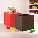 Fun Homes (Pack of 2) Foldable Storage Box | Multipurpose Storage Organizer For Clothes | Plain Wardrobe Organizer for Book, Stationary &amp; Toys | 11 Inch | Red &amp; Brown