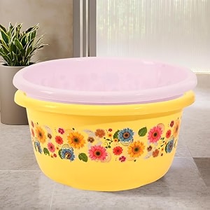 fun homes 40 liters multipurpose bath tub for bathroom  suitable for indoor and outdoor use  durable amp lightweight tub for washing clothes amp utensils  flower print - white