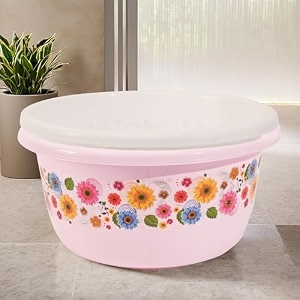 fun homes 40 liters multipurpose bath tub for bathroom  suitable for indoor and outdoor use  durable amp lightweight tub for washing clothes amp utensils  flower print - white