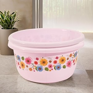 fun homes pack of 2 multipurpose bath tub for bathroom  40 liters suitable for indoor and outdoor use  durable amp lightweight tub for washing clothes amp utensils  flower print -pink
