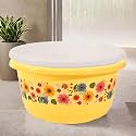 Fun Homes Pack of 2 Multipurpose Bath Tub for Bathroom | 40 Liters Suitable for Indoor and Outdoor Use | Durable Tub for Washing Clothes &amp; Utensils | Flower Print -White &amp; Yellow