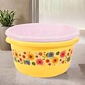 Fun Homes 40 Liters Multipurpose Bath Tub for Bathroom | Suitable for Indoor and Outdoor Use | Durable &amp; Lightweight Tub for Washing Clothes &amp; Utensils | Flower Print - White