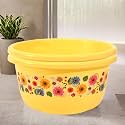 Fun Homes Pack of 2 Multipurpose Bath Tub for Bathroom | 40 Ltr Suitable for Indoor and Outdoor Use | Durable &amp; Lightweight Tub for Washing Clothes &amp; Utensils | Flower Print -Yellow