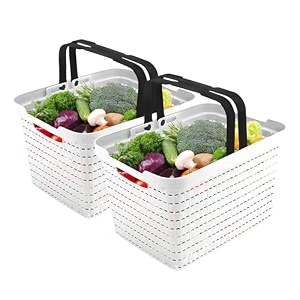 fun homes pack of 2 plastic medium storage baskets with foldable handles  storage containers for fruits amp vegetables  storage baskets for kitchen books amp stationery items  white