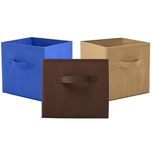 fun homes pack of 3 foldable storage box  multipurpose storage organizer for clothes  plain wardrobe organizer for stationary amp toys  11 inch  brown beige amp royal blue