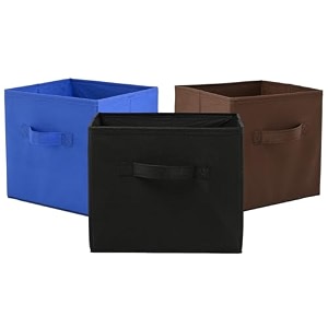 fun homes pack of 3 foldable storage box  multipurpose storage organizer for clothes  plain wardrobe organizer for stationary amp toys  11 inch  black brown amp royal blue