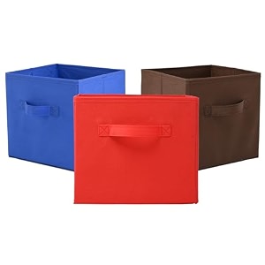 fun homes pack of 3 foldable storage box  multipurpose storage organizer for clothes  plain wardrobe organizer for stationary amp toys  11 inch  red brown amp royal blue