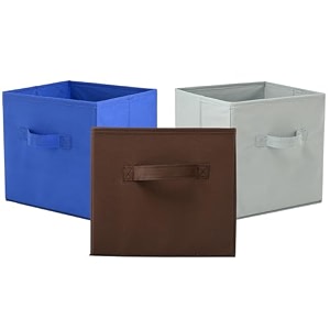 fun homes pack of 3 foldable storage box  multipurpose storage organizer for clothes  plain wardrobe organizer for stationary amp toys  11 inch  brown grey amp royal blue