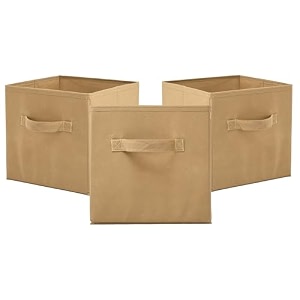 fun homes pack of 3 foldable storage box  multipurpose storage organizer for clothes  plain wardrobe organizer for book stationary amp toys  11 inch  beige