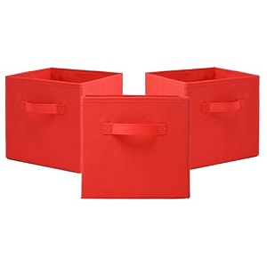 fun homes pack of 3 foldable storage box  multipurpose storage organizer for clothes  plain wardrobe organizer for book stationary amp toys  11 inch  red