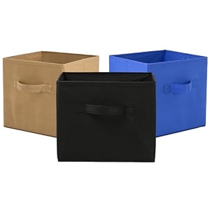 fun homes pack of 3 foldable storage box  multipurpose storage organizer for clothes  plain wardrobe organizer for stationary amp toys  11 inch  black beige amp royal blue
