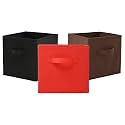 Fun Homes (Pack of 3) Foldable Storage Box | Multipurpose Storage Organizer For Clothes | Plain Wardrobe Organizer for Stationary &amp; Toys | 11 Inch | Red, Black &amp; Brown