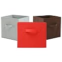 Fun Homes (Pack of 3) Foldable Storage Box | Multipurpose Storage Organizer For Clothes | Plain Wardrobe Organizer for Stationary &amp; Toys | 11 Inch | Red, Brown &amp; Grey