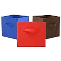 Fun Homes (Pack of 3) Foldable Storage Box | Multipurpose Storage Organizer For Clothes | Plain Wardrobe Organizer for Stationary &amp; Toys | 11 Inch | Red, Brown &amp; Royal Blue