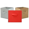 Fun Homes (Pack of 3) Foldable Storage Box | Multipurpose Storage Organizer For Clothes | Plain Wardrobe Organizer for Stationary &amp; Toys | 11 Inch | Red, Grey &amp; Beige