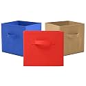 Fun Homes (Pack of 3) Foldable Storage Box | Multipurpose Storage Organizer For Clothes | Plain Wardrobe Organizer for Stationary &amp; Toys | 11 Inch | Red, Beige &amp; Royal Blue