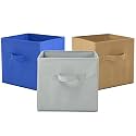 Fun Homes (Pack of 3) Foldable Storage Box | Multipurpose Storage Organizer For Clothes | Plain Wardrobe Organizer for Stationary &amp; Toys | 11 Inch | Grey, Beige &amp; Royal Blue