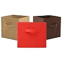 Fun Homes (Pack of 3) Foldable Storage Box | Multipurpose Storage Organizer For Clothes | Plain Wardrobe Organizer for Stationary &amp; Toys | 11 Inch | Red, Brown &amp; Beige