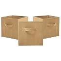 Fun Homes (Pack of 3) Foldable Storage Box | Multipurpose Storage Organizer For Clothes | Plain Wardrobe Organizer for Book, Stationary &amp; Toys | 11 Inch | Beige
