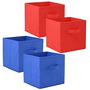 fun homes pack of 4 foldable storage box  multipurpose storage organizer for clothes  plain wardrobe organizer for book stationary amp toys  11 inch  red amp royal blue