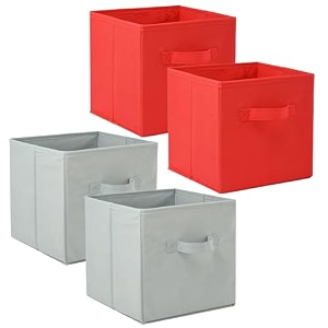 fun homes pack of 4 foldable storage box  multipurpose storage organizer for clothes  plain wardrobe organizer for book stationary amp toys  11 inch  red amp grey