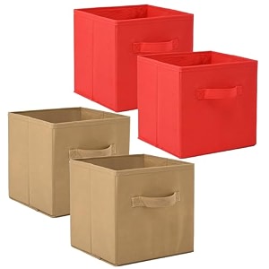 fun homes pack of 4 foldable storage box  multipurpose storage organizer for clothes  plain wardrobe organizer for book stationary amp toys  11 inch  red amp beige