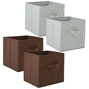 fun homes pack of 4 foldable storage box  multipurpose storage organizer for clothes  plain wardrobe organizer for book stationary amp toys  11 inch  brown amp grey