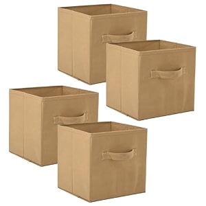 fun homes pack of 4 foldable storage box  multipurpose storage organizer for clothes  plain wardrobe organizer for book stationary amp toys  11 inch  beige