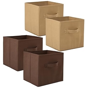 fun homes pack of 4 foldable storage box  multipurpose storage organizer for clothes  plain wardrobe organizer for book stationary amp toys  11 inch  brown amp beige
