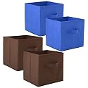 Fun Homes (Pack of 4) Foldable Storage Box | Multipurpose Storage Organizer For Clothes | Plain Wardrobe Organizer for Book, Stationary &amp; Toys | 11 Inch | Brown &amp; Royal Blue