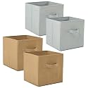 Fun Homes (Pack of 4) Foldable Storage Box | Multipurpose Storage Organizer For Clothes | Plain Wardrobe Organizer for Book, Stationary &amp; Toys | 11 Inch | Grey &amp; Beige