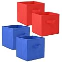 Fun Homes (Pack of 4) Foldable Storage Box | Multipurpose Storage Organizer For Clothes | Plain Wardrobe Organizer for Book, Stationary &amp; Toys | 11 Inch | Red &amp; Royal Blue