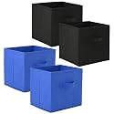 Fun Homes (Pack of 4) Foldable Storage Box | Multipurpose Storage Organizer For Clothes | Plain Wardrobe Organizer for Book, Stationary &amp; Toys | 11 Inch | Black &amp; Royal Blue