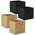 Fun Homes (Pack of 4) Foldable Storage Box | Multipurpose Storage Organizer For Clothes | Plain Wardrobe Organizer for Book, Stationary &amp; Toys | 11 Inch | Black &amp; Beige