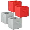Fun Homes (Pack of 4) Foldable Storage Box | Multipurpose Storage Organizer For Clothes | Plain Wardrobe Organizer for Book, Stationary &amp; Toys | 11 Inch | Red &amp; Grey