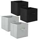 Fun Homes (Pack of 4) Foldable Storage Box | Multipurpose Storage Organizer For Clothes | Plain Wardrobe Organizer for Book, Stationary &amp; Toys | 11 Inch | Black &amp; Grey